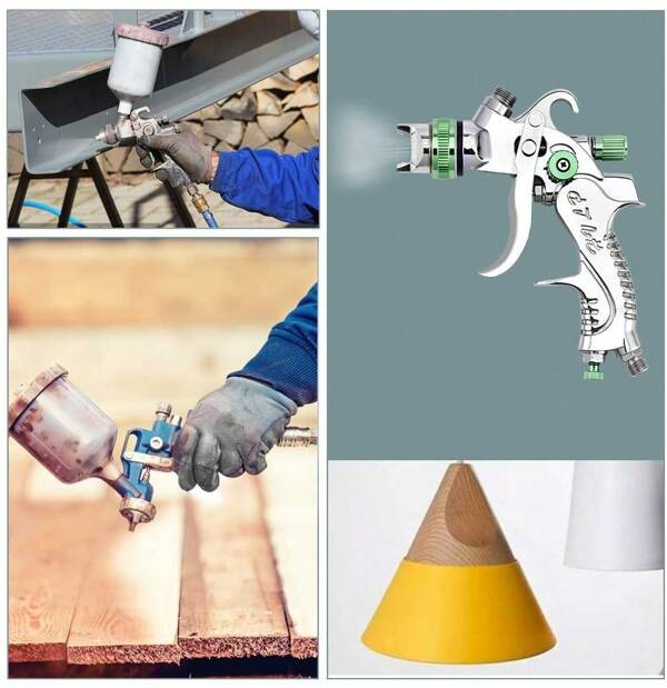 HUKOER HVLP Professionelle Lackpistole Hohe Leistungsfähigkeit Gute Zerstäubungspistole, 3 Düsen 1.4 mm 1.7 mm 2 mm Cup 600 cc