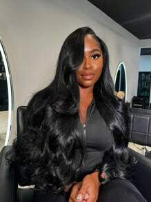200% Long HD Body Wave Lace Front Wig Wavy Human Hair Wigs Full 13x6*1 Swiss HD Lace Body Wave Lace Frontal Wig For Women Pre Plucked Brazilian Body Wave Wig For Girls Ear To Ear Middle Part Lace Front Human Hair Wigs With Glueless Baby Hair #1B - Natural Black - Xem 8