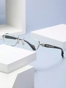 1 Pair Men's Metal Frameless Edged Fashion Eyeglasses, Suitable For Daily Wear