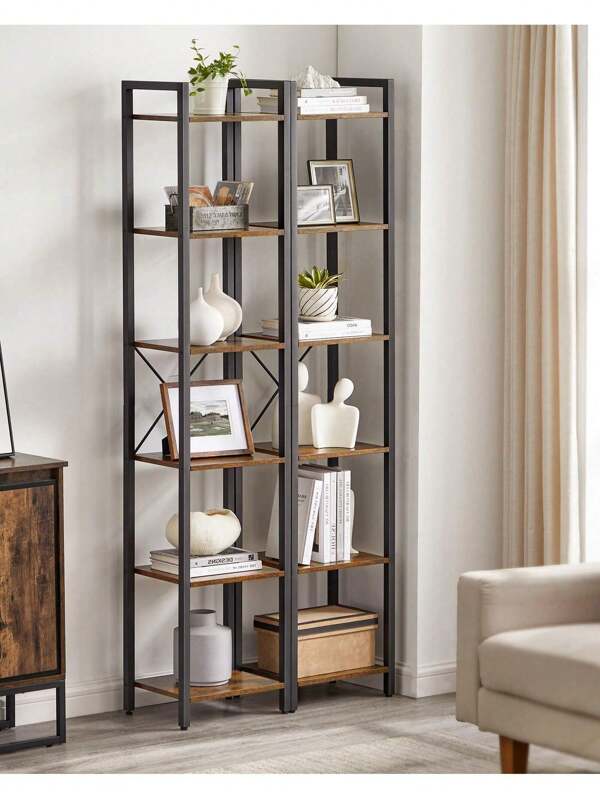 VASAGLE Scaffale a 6 Ripiani, Libreria per Ufficio, Studio, Soggiorno, Camera da Letto, 30 x 40 x 187,5 cm, Stile Industriale, Marrone Vintage e Nero/Greige e Nero