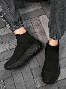 Men's Thick-Bottom Slip-On Shoes, Woven Breathable Warm Thermal Lined Sneakers, Men's Footwear Suitable For Autumn And Winter