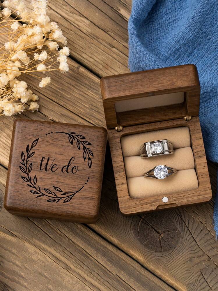 1pc Wooden Jewelry Box, Modern Letter Graphic Jewelry Storage Box For Home, Gift For Valentine's Day Back To School - Brown - View 6
