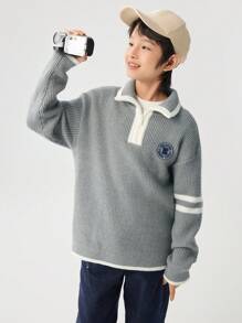 Balabala Boys' & Girls' Striped High-Neck Sweater Fall/Winter 2024 Layering Piece - Grey - View 2