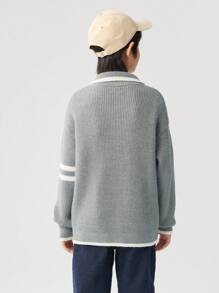 Balabala Boys' & Girls' Striped High-Neck Sweater Fall/Winter 2024 Layering Piece - Grey - View 3