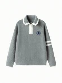Balabala Boys' & Girls' Striped High-Neck Sweater Fall/Winter 2024 Layering Piece - Grey - View 4