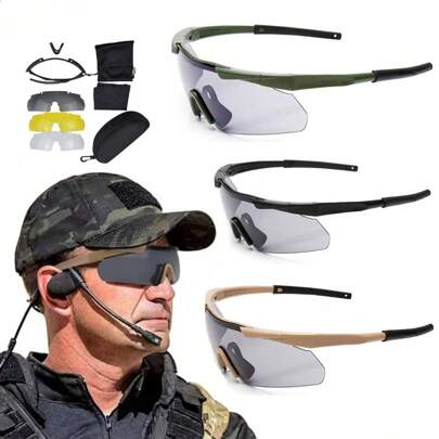 3 Lens Military Tactical Goggles CS Airsoft Windproof Army Shooting Polarized Glasses HD Motorcycle Cycling Outdoor Glasses