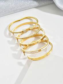 钛钢手镯，镜面抛光，真空镀层，不易褪色，时尚经典款式，适合日常佩戴 - 金色 - 查看 4