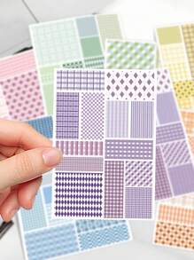 8pcs Plaid Material Puzzle Stickers Laptop Handbook Phone Case Decorative Stickers,School Supplies,Back To School - Multicolor - View 5