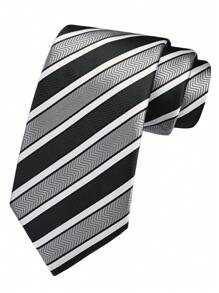 1pc 8cm Black, Gray & White Striped Tie, High Quality Fashion Business Casual Wedding Party Necktie For Men Men Necktie - Black, Gray and White - View 2