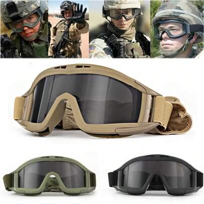 JSJM Airsoft Tactical Goggles 3 Lens Windproof Dustproof Shooting Motocross Motorcycle Mountaineering Glasses CS Protection