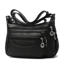 Women Casual Fashion High Quality PU Leather Multi-Layer Shoulder Bag[2493] - 黑色 - 查看 1