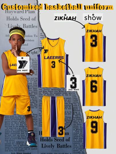 Anpassningsbart fotbollsställ för ungdomar (8-12 år) - Personligt tröja- och shortsset, anpassningsbar logotyp, nummer och textinnehåll