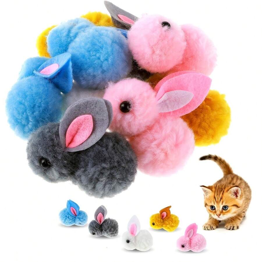 10 件/5 件彩色毛绒兔子玩具 - 猫玩具耐用、耐咀嚼、可爱的猫玩球带来无尽的乐趣 - 非常适合所有年龄段的小猫和猫