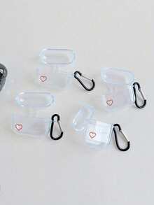 1 件带挂钩的心形印花透明 AirPods 保护套，适用于 AirPods1/2 AirPods Pro/AirPods Pro2/AirPods4 - 無色 - 查看 2