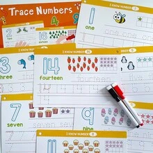 数字闪卡干擦板幼儿、学龄前、幼儿园、学习数学、加法、减法、计数、数字手写描摹板练习卡、活动卡、书写和擦拭、3 岁及以上、课堂学校教师用品 - 彩色 - 查看 5