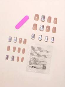 24 chiếc móng tay giả hình quan tài ngắn màu hồng sen, móng tay giả mắt mèo pha lê màu hồng sen ngọt ngào nhẹ nhàng, phong cách ngọt ngào với móng tay giả nhỏ đính đá, móng tay Giáng sinh, phù hợp cho các bữa tiệc dành cho bé gái và phụ nữ, ngày lễ, quà tặng hoặc trang phục công sở hàng ngày, đi kèm 1 dũa móng tay và 1 băng dính hai mặt - Bụi hồng - Xem 3