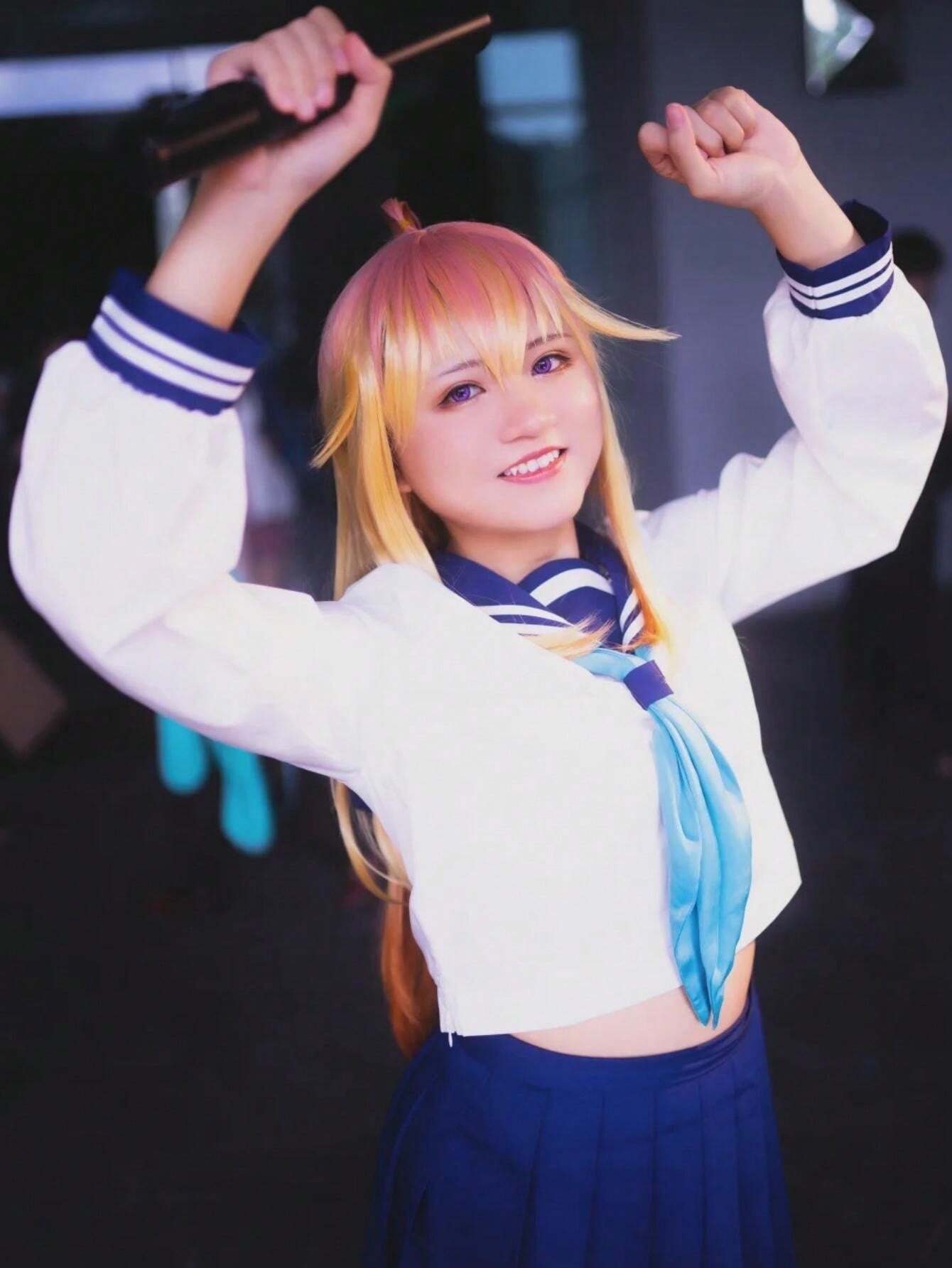 30inch Long Orange Gradient Wig With Bangs Synthetic Anime Cosplay Hair