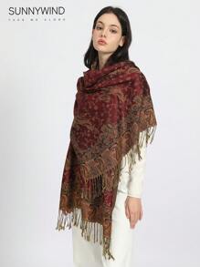 1pc Classic Paisley Jacquard Scarf, Suitable For All Seasons - Burgundy - View 8