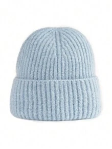 1 pièce Bonnet en tricot de fourrure de lapin unisexe, doux et moelleux, multicolore, tendance, polyvalent, convenant pour la rue, la chaleur, les activités de plein air, Noël
