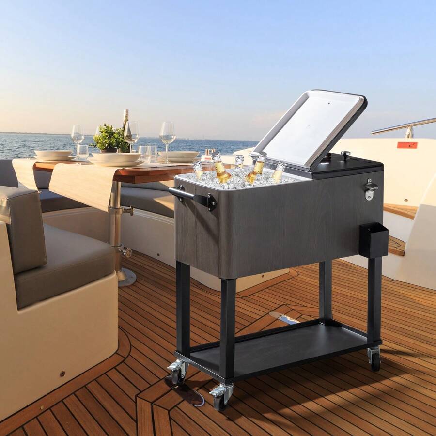 80 QT Rolling Cooler Cart Ice Chest, Portable Patio Party Bar Cart With