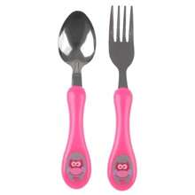 Stainless Steel Baby Cutlery Kit Owl Fork And Spoon - 粉色 - 查看 3