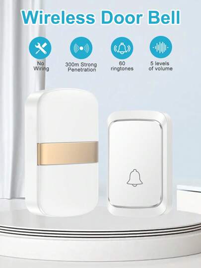 Wireless Doorbell Remote Control, 60 Melodies, 5 Volume Levels, Home Welcome Doorbell, Powered By 3 AAA Batteries Or USB Interface