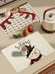 1pc/4pcs/6pcs Merry Christmas Winter Holiday Placemats, Reindeer Santa Snowman Linen Tablemats, Easy To Clean Dining Mats, Suitable For Home, Restaurant, Table Decorations, Home Decor - Multicolor - View 7
