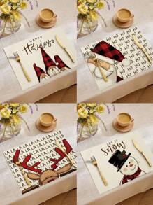1pc/4pcs/6pcs Merry Christmas Winter Holiday Placemats, Reindeer Santa Snowman Linen Tablemats, Easy To Clean Dining Mats, Suitable For Home, Restaurant, Table Decorations, Home Decor - Multicolor - View 1
