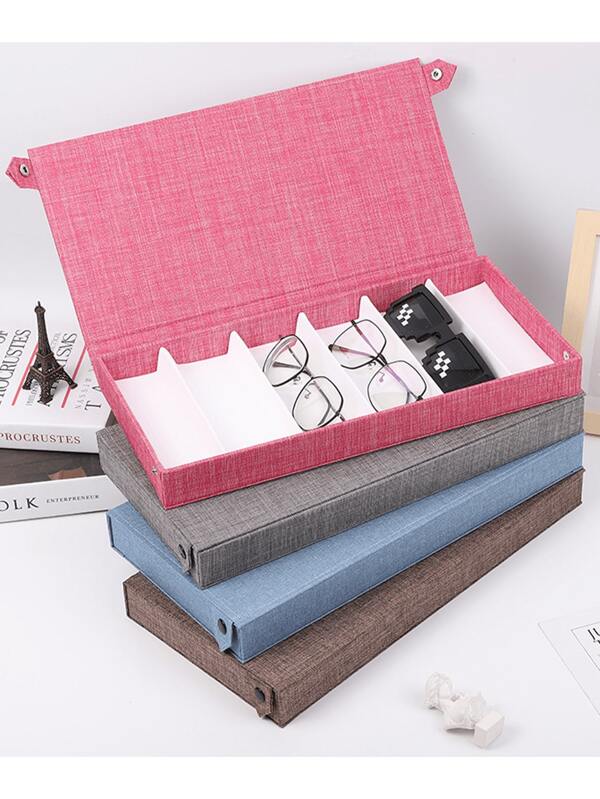 Caixa de Armazenamento e Exposição de Óculos em Tecido Oxford com 6 Divisórias, para Óculos de Sol e Óculos Ópticos