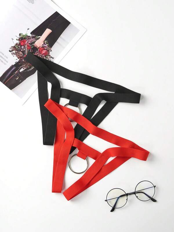 2 pièces Slips sexy à ouverture à l'entrejambe style string avec anneau en O pour hommes