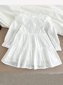 女童蕾丝领公主裙，春秋 - 白色 - 查看 3