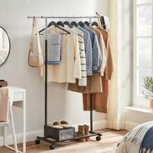 SONGMICS Stand Appendiabiti, Appendiabiti con Ruote, Capacità di Carico 25 kg, Estensibile, Color Argento e Nero - Einheitsgröße in Silber und Schwarz - Übersicht 1