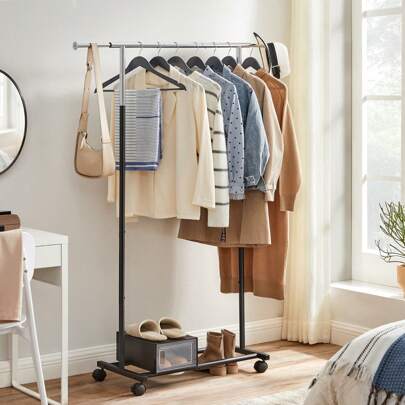 SONGMICS Stand Appendiabiti, Appendiabiti con Ruote, Capacità di Carico 25 kg, Estensibile, Color Argento e Nero