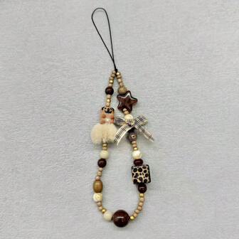 Amber Stone Dog Leash Lanyard, CCD Camera Chain, DIY Beading, Warm Toned Malachite Charm Gifts For Mother, Family, Friends, Birthday, Holiday Phone Charm, Phone Chain