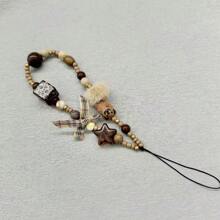 琥珀石狗牵引绳挂绳、CCD相机链、DIY串珠、暖色调孔雀石吊饰，适合送给母亲、家人、朋友、生日、节日的手机吊饰、手机链 - 小狗星豹紋珠方塊蝴蝶結掛繩 - 查看 2