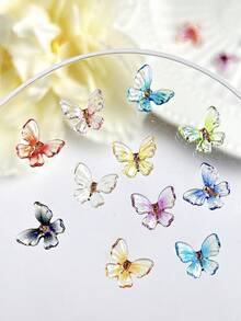 30 miếng nhựa trang trí móng tay 3D hình bướm nhỏ trong mờ hỗn hợp ombre, hiệu ứng lấp lánh - Nhiều màu - Xem 4