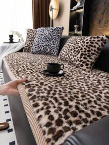 1 szt. pogrubiona pluszowa poduszka na sofę z nadrukiem w panterkę, bawełniany koc w stylu boho, wykonany z jednoczęściowej, krótkiej pluszowej tkaniny, nadający się do prania w pralce, przyjazny dla zwierząt, antypoślizgowy pokrowiec ochronny, odpowiedni do sof jedno- i czteroosobowych, prezent świąteczny