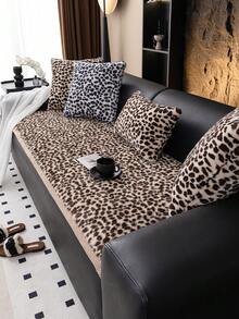 1 szt. pogrubiona pluszowa poduszka na sofę z nadrukiem w panterkę, bawełniany koc w stylu boho, wykonany z jednoczęściowej, krótkiej pluszowej tkaniny, nadający się do prania w pralce, przyjazny dla zwierząt, antypoślizgowy pokrowiec ochronny, odpowiedni do sof jedno- i czteroosobowych, prezent świąteczny