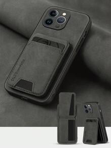 奢华 PU 皮革卡槽手机壳，简约时尚，适合日常休闲使用，防水防震防摔防刮 - 黑色 - 查看 1