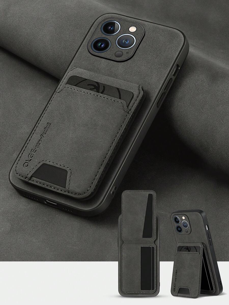 奢华 PU 皮革卡槽手机壳，简约时尚，适合日常休闲使用，防水防震防摔防刮 - 黑色 - 查看 1