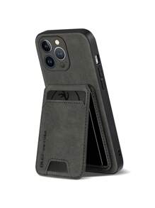 奢华 PU 皮革卡槽手机壳，简约时尚，适合日常休闲使用，防水防震防摔防刮 - 黑色 - 查看 2