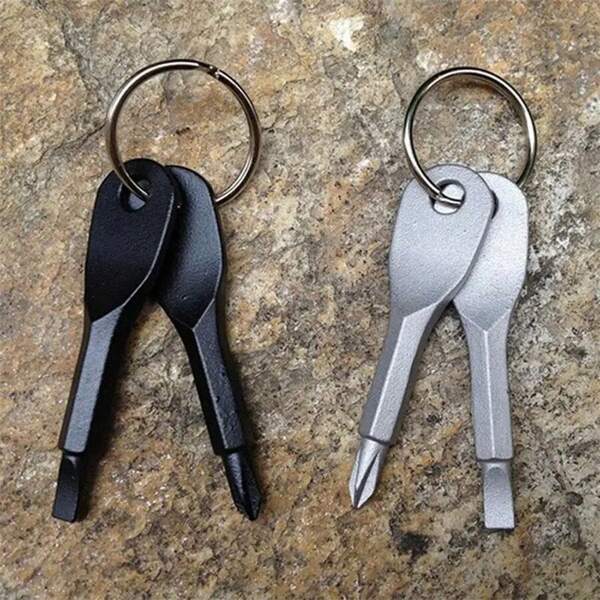 2pcs/Set Portable Cross Slotted Screwdriver Keychain, Multi-Functional Mini Pocket Repair Tool, Outdoor Camping Accessories, Kitchen Hardware