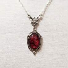 1pc Vintage Red Necklace, Fashion Jewelry Pendant Necklace - Antique Silver - View 1