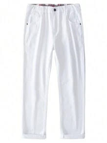 Men's Non-Stretch Regular Fit Straight Tapered Denim Pants Jeans - White - View 7