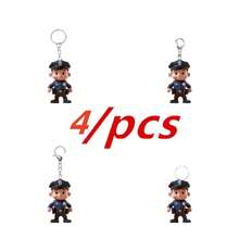 4pcs/1pc Police Badge Key Chain, New Acrylic 2D Flat Key Ring, Car Hanging Decor, Christmas Tree, Home Party Xmas Gift Accessories Car Accessories Bag Charm School Letter