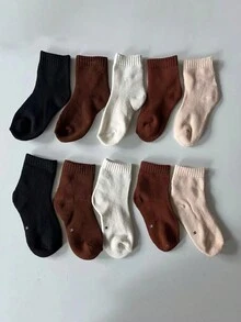 5 双/套随机颜色加厚羊毛混纺袜子（咖啡色），松紧袖口，冬季保暖中筒袜，适合运动鞋，休闲，舒适贴合儿童和幼儿 - 彩色 - 查看 11