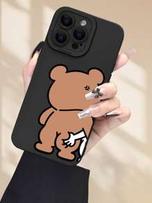 1个情侣傻熊印花2D图案创意趣味可爱情侣手机壳，适合送给朋友、家人、情侣，生日礼物，圣诞节，新年礼物，黑色/白色哑光软壳，防尘防水全包保护壳，兼容苹果手机/防震防摔防刮花 - 黑色 - 查看 4