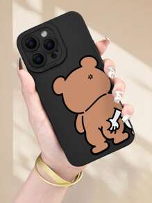 1个情侣傻熊印花2D图案创意趣味可爱情侣手机壳，适合送给朋友、家人、情侣，生日礼物，圣诞节，新年礼物，黑色/白色哑光软壳，防尘防水全包保护壳，兼容苹果手机/防震防摔防刮花 - 黑色 - 查看 5
