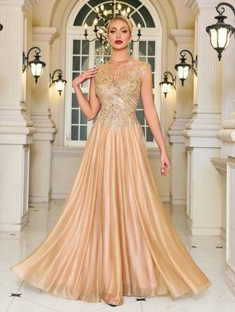 LVNES Maxi A-Line/Banquet Wedding Temperament Bride Of Mother Dress