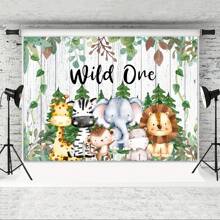 1pc Wild One Birthday Backdrop Hunting Jungle Animals Men And Women First Birthday Party Decoration Woodland Wild One Birthday Photography Backdrop Cake Table Banner (7x5ft) - 1pc - View 3